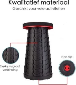 Kampeerkruk - Uitschuifbare Kruk - Rood/Zwart- Tot 120 Kg - Travel Stool - Opvouwbare Campingkruk - Inklapbaar Krukje - Telescopische Kruk - Camping - Outdoor -Buitenkampeer Winkel 1069x1200