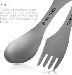 Navaris 2x Spork Titanium Campingbestek - Vork, Mes En Lepel In één - Bestek Voor Onderweg En Op Reis - Lichtgewicht - Inclusief Bewaarzakje -Buitenkampeer Winkel 1148x1200 8