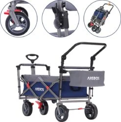 AREBOS Premium Steekwagen Met Dak Opvouwbare Tuinkar Handkar Bolderkar Blauw / Grijs -Buitenkampeer Winkel 1191x1200 3