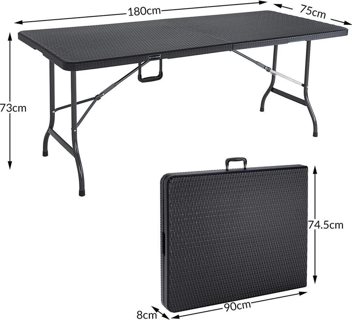 Casaria Tuintafel Opvouwbaar – Met Draaggreep 180x75 Cm – Zwart 2 Casaria Tuintafel Opvouwbaar – Met Draaggreep 180x75 Cm – Zwart - Afbeelding 2