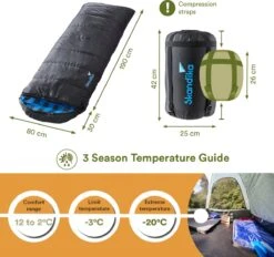 Skandika Dundee Flannel-L Slaapzak – Mummmieslaapzakken – Slaapzakken Volwassen - Maat M – Unisex - Katoen, Luxe Kwaliteit, Dubbele Slaapzak, 3 Seizoenen, Tot -20°C - 220 X 80 Cm - Outdoor Kampeerslaapzak – Ritssluiting Links - Zwart/blauw -Buitenkampeer Winkel 1200x1128