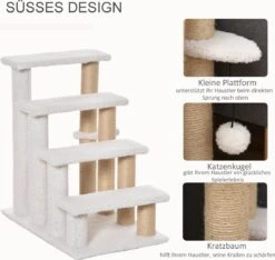 PawHut Huisdierentrap Met Krabpaal Bal 4 Treden Kattentrap Dierentrap Pluche Jute D06-093 -Buitenkampeer Winkel 1200x1137 1