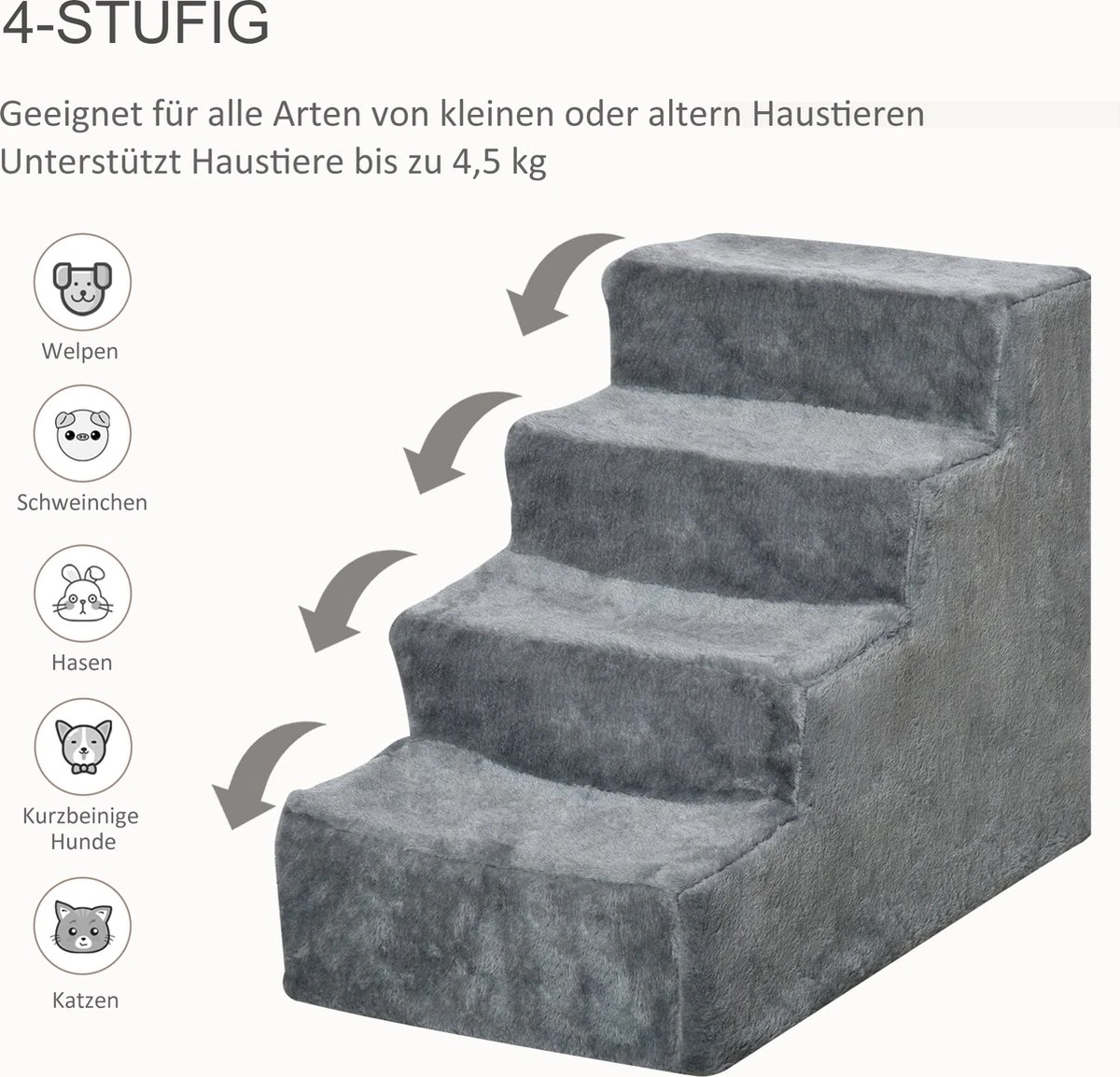PawHut Huisdierentrap Hondentrap Met 4 Treden Kattentrap Met Afneembare Pluchen Hoes D06-091 4 PawHut Huisdierentrap Hondentrap Met 4 Treden Kattentrap Met Afneembare Pluchen Hoes D06-091 - Afbeelding 4