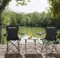 MIRA Home - Campingstoel Set Van 2 Inklapbaar - Klapstoel Met Robuust Frame - Met Flessenhouder - 76 X 51.5 X 95.5 Cm - Zwart -Buitenkampeer Winkel 1200x1166