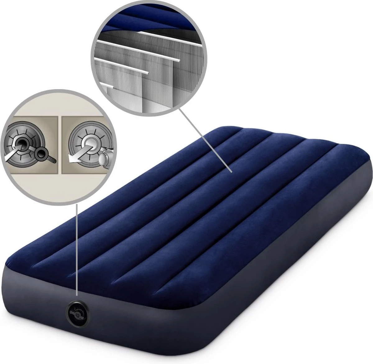 Intex Luchtbedset Intex Luchtbed - 1-Persoons - 76 X 191 X 25 Cm - Blauw + Intex Elektrische Pomp - 650 Liter/min + Hoeslaken Wit + Reparatieset 2 Intex Luchtbedset Intex Luchtbed - 1-Persoons - 76 X 191 X 25 Cm - Blauw + Intex Elektrische Pomp - 650 Liter/min + Hoeslaken Wit + Reparatieset - Afbeelding 2