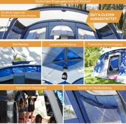 Skandika Nimbus Sleeper 12 Tent – Koepeltenten – 12 Persoons Familietent - Campingtent – Muggengaas – Sleeper Technology (3 Extra Donkere Slaapcabines) – 760 X 630 X 215 Cm (LxBxH) – 5000 Mm Waterkolom – Camping, Tuin – Kamperen – Blauw/wit -Buitenkampeer Winkel 1200x1182 7