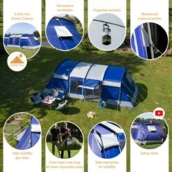 Skandika Montana 8 Sleeper Tent – Tunneltent – 8 Persoons Familietent - Campingtent – Sleeper Technology (2 Tot 4 Extra Donkere Slaapcabines) – Ingenaaide Tentvloer - Muggengaas – 700 X 310 X 200 Cm (LxBxH) – 5000mm Waterkolom – Kamperen – Blauw/wit -Buitenkampeer Winkel 1200x1199 4