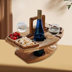 Merkloos Houten Outdoor Wijntafel Draagbare Houten Picknicktafel Mini Campingtafels Met Wijnglas Houder Voor Tuin Outdoor Camping Picknick Strand - Plataan Hout - Wijn -Buitenkampeer Winkel 1200x1200 101