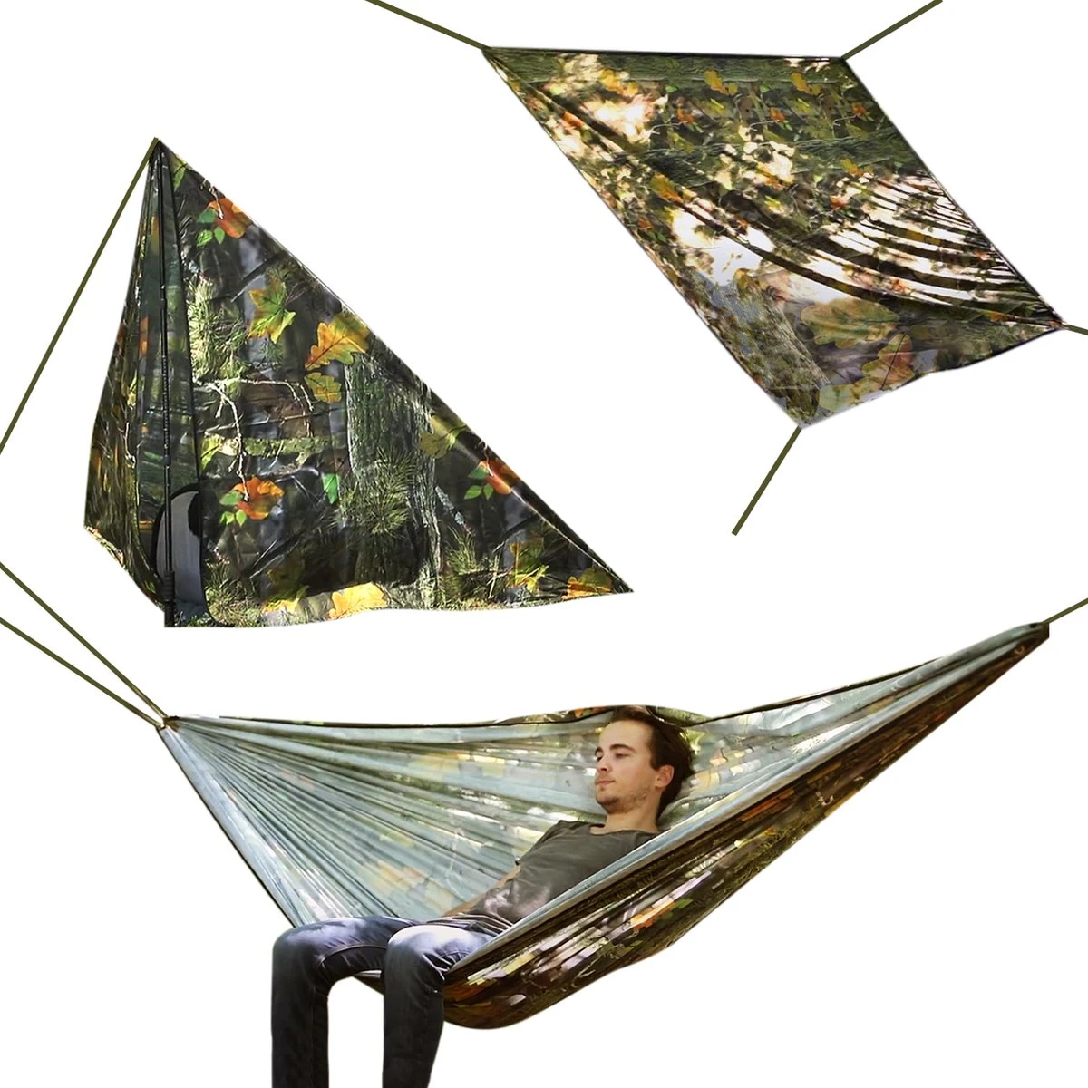 MacGyver® ‘3-in-1’ Tent | Tarp – Schaduwdoek – Hangmat | Strandtent | Outdoor-tent | Shelter | Vistent | 280 X 280 Cm | Camouflage | Waterdicht | Lichtgewicht 1 MacGyver® ‘3-in-1’ Tent | Tarp – Schaduwdoek – Hangmat | Strandtent | Outdoor-tent | Shelter | Vistent | 280 X 280 Cm | Camouflage | Waterdicht | Lichtgewicht
