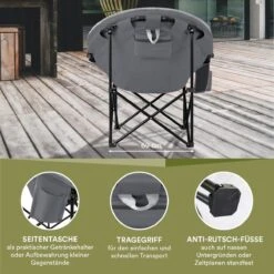 Skandika Moonchair Sirkka – Campingstoelen – Klapstoel – Vouwstoel – Kampeerstoel - Grote, Comfortabele, Campingstoel Opvouwbaar, Gepolsterd, Koelvak, Drinkhouder, Draaggreep En Draagtas, Antislipvoetjes - Max. 150 Kg – Zwart/grijs -Buitenkampeer Winkel 1200x1200 149