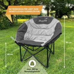 Skandika Moonchair Sirkka – Campingstoelen – Klapstoel – Vouwstoel – Kampeerstoel - Grote, Comfortabele, Campingstoel Opvouwbaar, Gepolsterd, Koelvak, Drinkhouder, Draaggreep En Draagtas, Antislipvoetjes - Max. 150 Kg – Zwart/grijs -Buitenkampeer Winkel 1200x1200 153