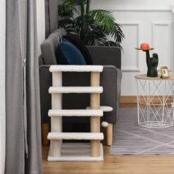 PawHut Huisdierentrap Met Krabpaal Bal 4 Treden Kattentrap Dierentrap Pluche Jute D06-093 -Buitenkampeer Winkel 1200x1200 434