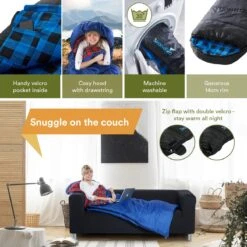 Skandika Dundee Flannel-L Slaapzak – Mummmieslaapzakken – Slaapzakken Volwassen - Maat M – Unisex - Katoen, Luxe Kwaliteit, Dubbele Slaapzak, 3 Seizoenen, Tot -20°C - 220 X 80 Cm - Outdoor Kampeerslaapzak – Ritssluiting Links - Zwart/blauw -Buitenkampeer Winkel 1200x1200 524