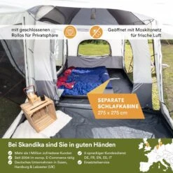 Skandika Pitea XL CROSS Tent – Koepeltenten - Autotent – Campingtent Voor SUV, Caddy, Auto, CUV - Voor Max. 4 Personen – Vrijstaand – Met/zonder Slaapcabine – Max. Stahoogte 230 Cm – 3000mm Waterkolom - 475 X 290 X 230 Cm (LxBxH) – Kamperen - Grijs -Buitenkampeer Winkel 1200x1200 627