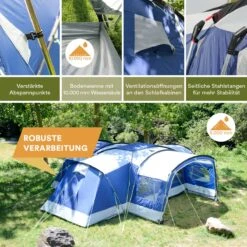 Skandika Nimbus Sleeper 12 Tent – Koepeltenten – 12 Persoons Familietent - Campingtent – Muggengaas – Sleeper Technology (3 Extra Donkere Slaapcabines) – 760 X 630 X 215 Cm (LxBxH) – 5000 Mm Waterkolom – Camping, Tuin – Kamperen – Blauw/wit -Buitenkampeer Winkel 1200x1200 664