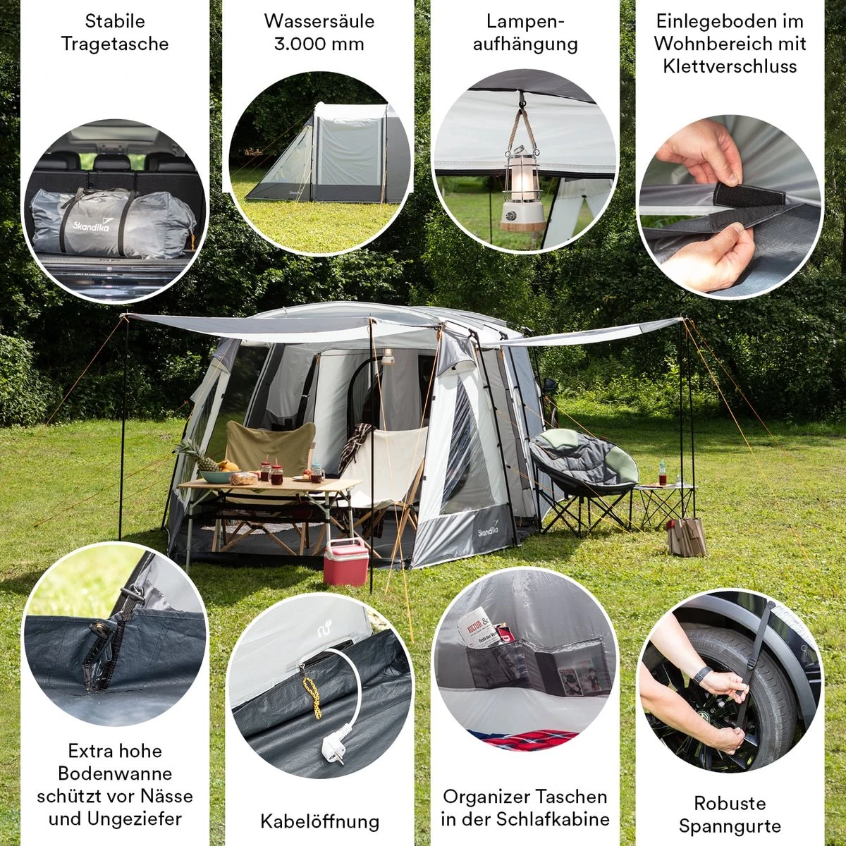 Skandika Pitea XL UP Tent – Koepeltenten - Autotent – 4 Persoons Campingtent Voor SUV, Caddy, Auto, CUV – Vrijstaand – Met/zonder Slaapcabine – Max. Stahoogte 200 Cm – Waterdicht Met 3000mm Waterkolom - 515 X 300 X 200 Cm (LxBxH) – Kamperen - Grijs 2 Skandika Pitea XL UP Tent – Koepeltenten - Autotent – 4 Persoons Campingtent Voor SUV, Caddy, Auto, CUV – Vrijstaand – Met/zonder Slaapcabine – Max. Stahoogte 200 Cm – Waterdicht Met 3000mm Waterkolom - 515 X 300 X 200 Cm (LxBxH) – Kamperen - Grijs - Afbeelding 2