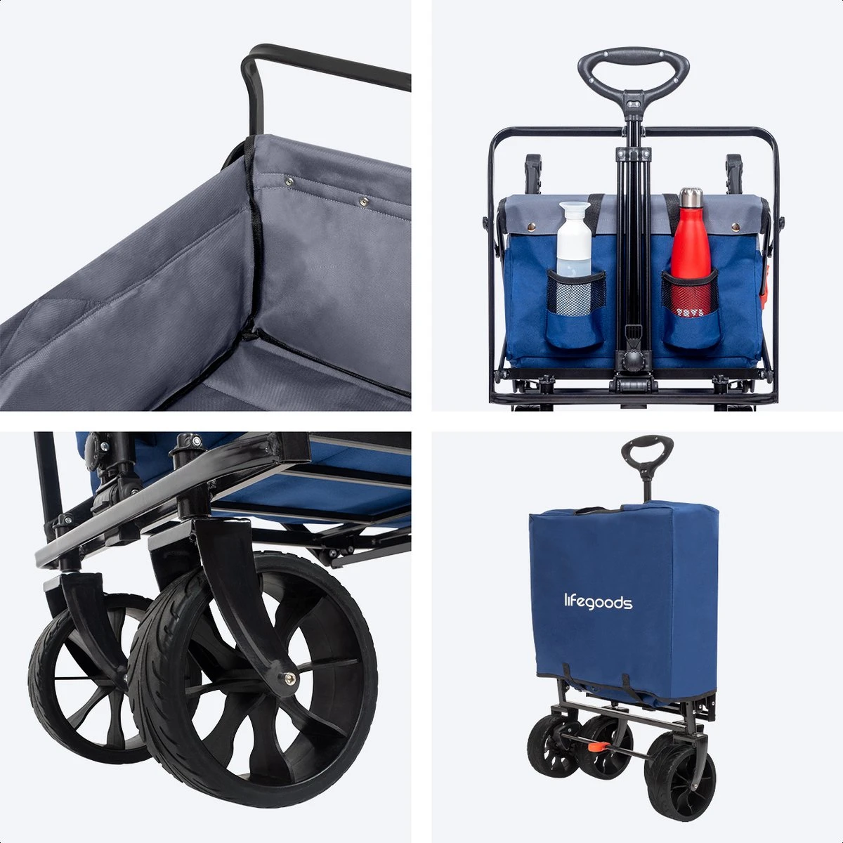 LifeGoods Bolderkar - Opvouwbaar - Tot 120KG - 103L - Extra Draagtas En Duwstang - Wasbaar Polyester - 98x45cm - Blauw/Grijs 8 LifeGoods Bolderkar - Opvouwbaar - Tot 120KG - 103L - Extra Draagtas En Duwstang - Wasbaar Polyester - 98x45cm - Blauw/Grijs - Afbeelding 8