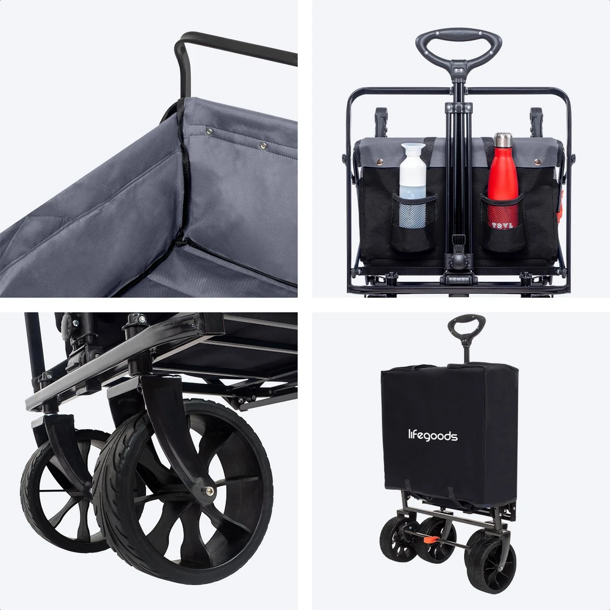 LifeGoods Bolderkar - Opvouwbaar - Tot 120KG - 103L - Extra Draagtas En Duwstang - Wasbaar Polyester - 98x45cm - Zwart/Grijs 6 LifeGoods Bolderkar - Opvouwbaar - Tot 120KG - 103L - Extra Draagtas En Duwstang - Wasbaar Polyester - 98x45cm - Zwart/Grijs - Afbeelding 6