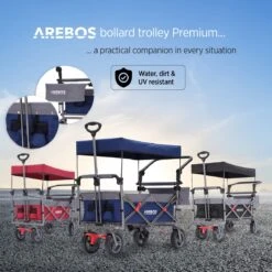 AREBOS Premium Steekwagen Met Dak Opvouwbare Tuinkar Handkar Bolderkar Blauw / Grijs -Buitenkampeer Winkel 1200x1200 877