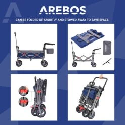 AREBOS Premium Steekwagen Met Dak Opvouwbare Tuinkar Handkar Bolderkar Blauw / Grijs -Buitenkampeer Winkel 1200x1200 878