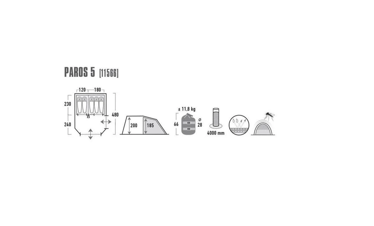 High Peak Paros 5 Tunneltent - 5-Persoons - Donkergrijs 3 High Peak Paros 5 Tunneltent - 5-Persoons - Donkergrijs - Afbeelding 3