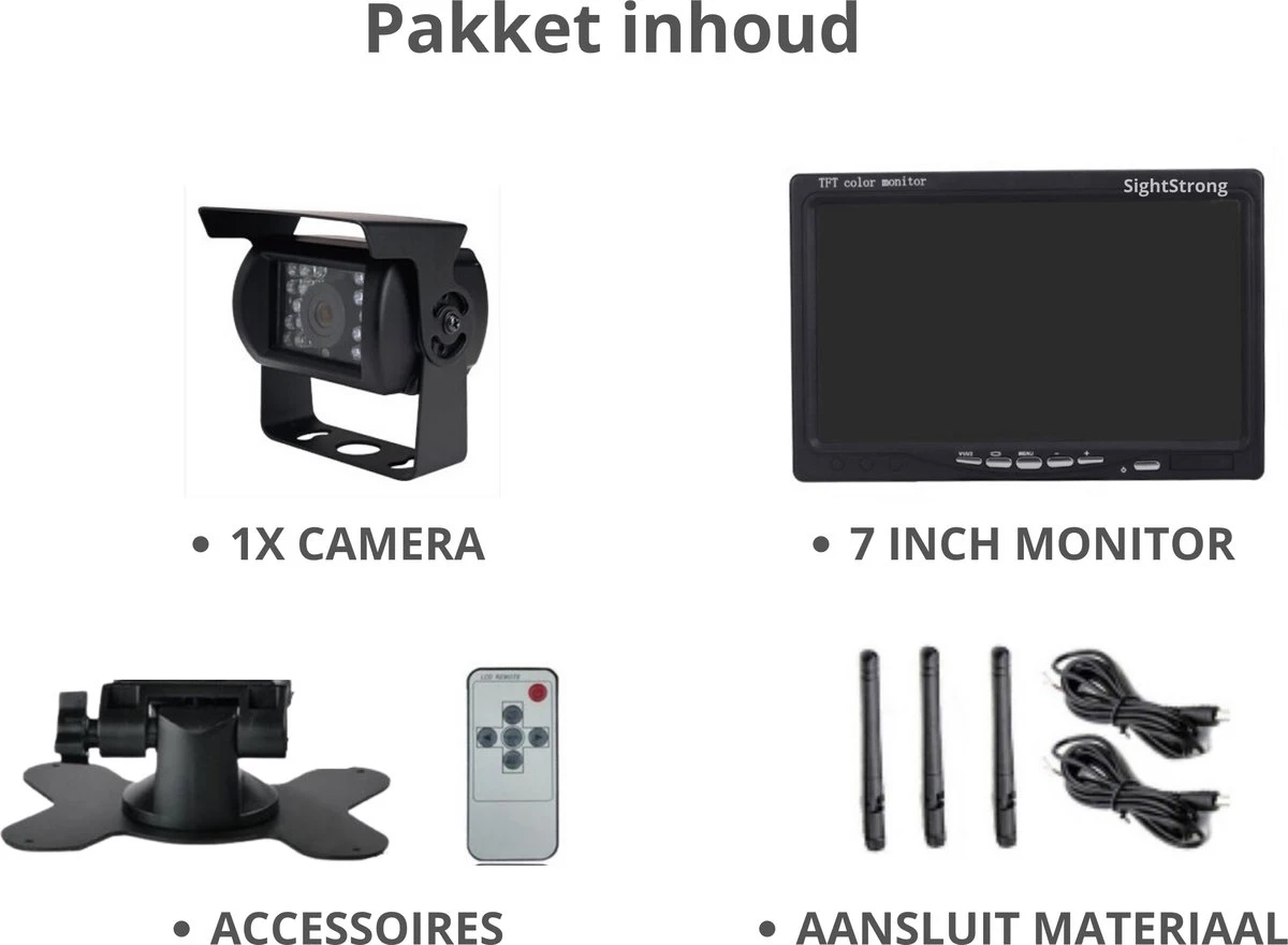 SightStrong Draadloze Achteruitrijcamera - 7” Scherm - Nachtzicht 18LED 15m 2 SightStrong Draadloze Achteruitrijcamera - 7” Scherm - Nachtzicht 18LED 15m - Afbeelding 2