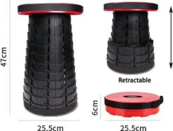 Kampeerkruk - Uitschuifbare Kruk - Rood/Zwart- Tot 120 Kg - Travel Stool - Opvouwbare Campingkruk - Inklapbaar Krukje - Telescopische Kruk - Camping - Outdoor -Buitenkampeer Winkel 1200x910