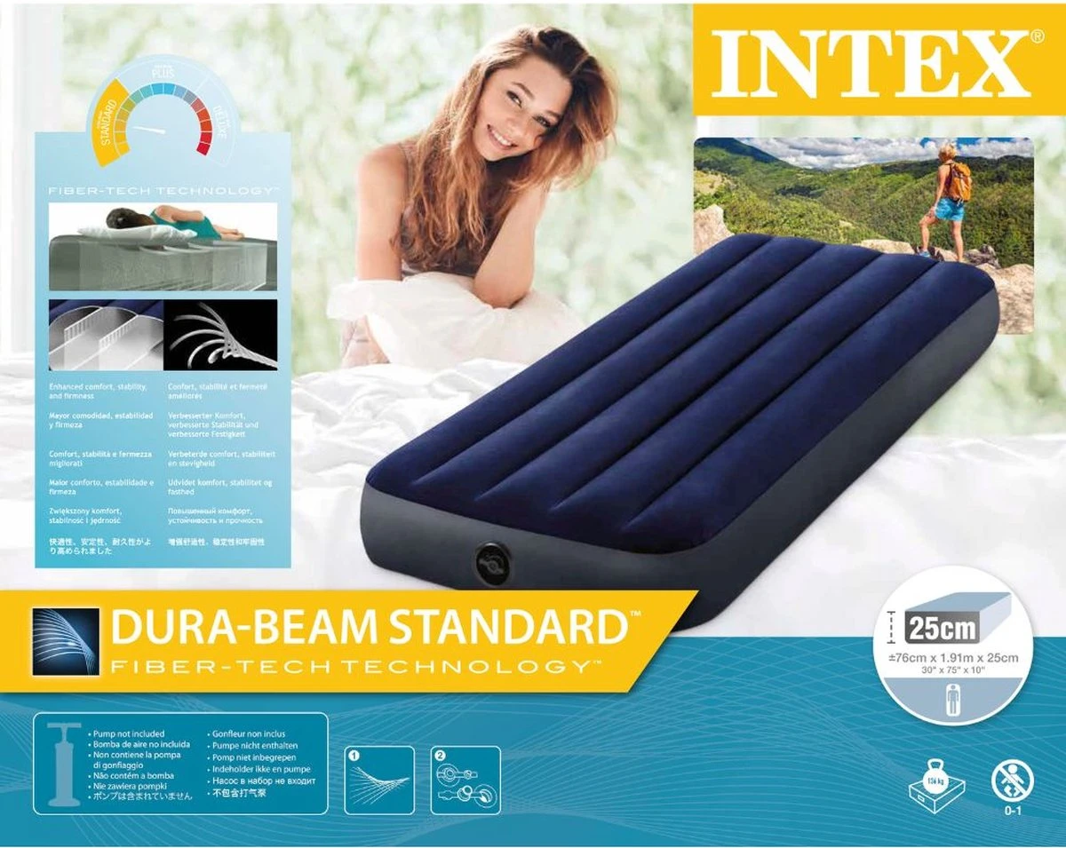 Intex Luchtbedset Intex Luchtbed - 1-Persoons - 76 X 191 X 25 Cm - Blauw + Intex Elektrische Pomp - 650 Liter/min + Hoeslaken Wit + Reparatieset 7 Intex Luchtbedset Intex Luchtbed - 1-Persoons - 76 X 191 X 25 Cm - Blauw + Intex Elektrische Pomp - 650 Liter/min + Hoeslaken Wit + Reparatieset - Afbeelding 7