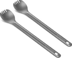 Navaris 2x Spork Met Extra Lange Handgreep - Set Van 2 - Campingbestek Van Titanium - Bestek Voor Onderweg - Lichtgewicht - Inclusief Bewaarzakje -Buitenkampeer Winkel 1200x974 2