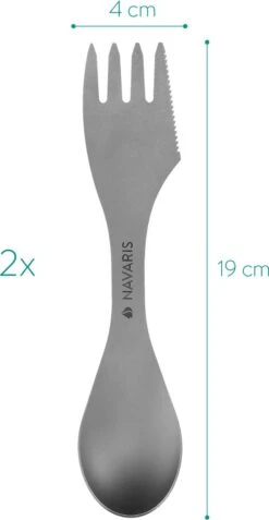 Navaris 2x Spork Titanium Campingbestek - Vork, Mes En Lepel In één - Bestek Voor Onderweg En Op Reis - Lichtgewicht - Inclusief Bewaarzakje -Buitenkampeer Winkel 621x1200 3