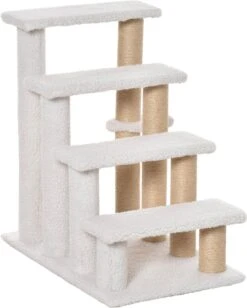 PawHut Huisdierentrap Met Krabpaal Bal 4 Treden Kattentrap Dierentrap Pluche Jute D06-093 -Buitenkampeer Winkel 963x1200 3